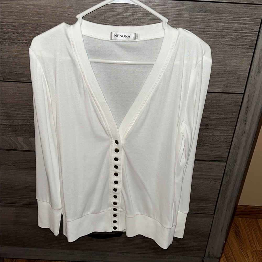 Nenona White Cardigan with Button Detail